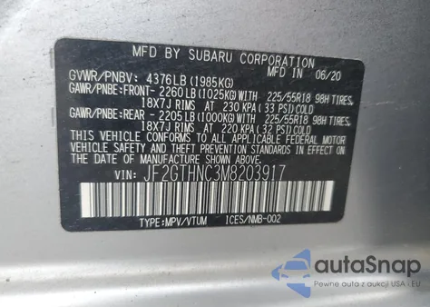 2021 Subaru Crosstrek Limited из США, поврежденный, VIN JF2GTHNC3M8203917